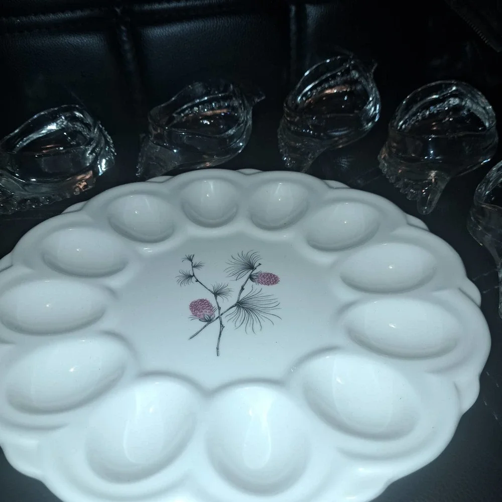 FABULOUS VINTAGE & PERFECTION Egg platter Plus 5 Glass Egg-Caviar-Tapas Plates